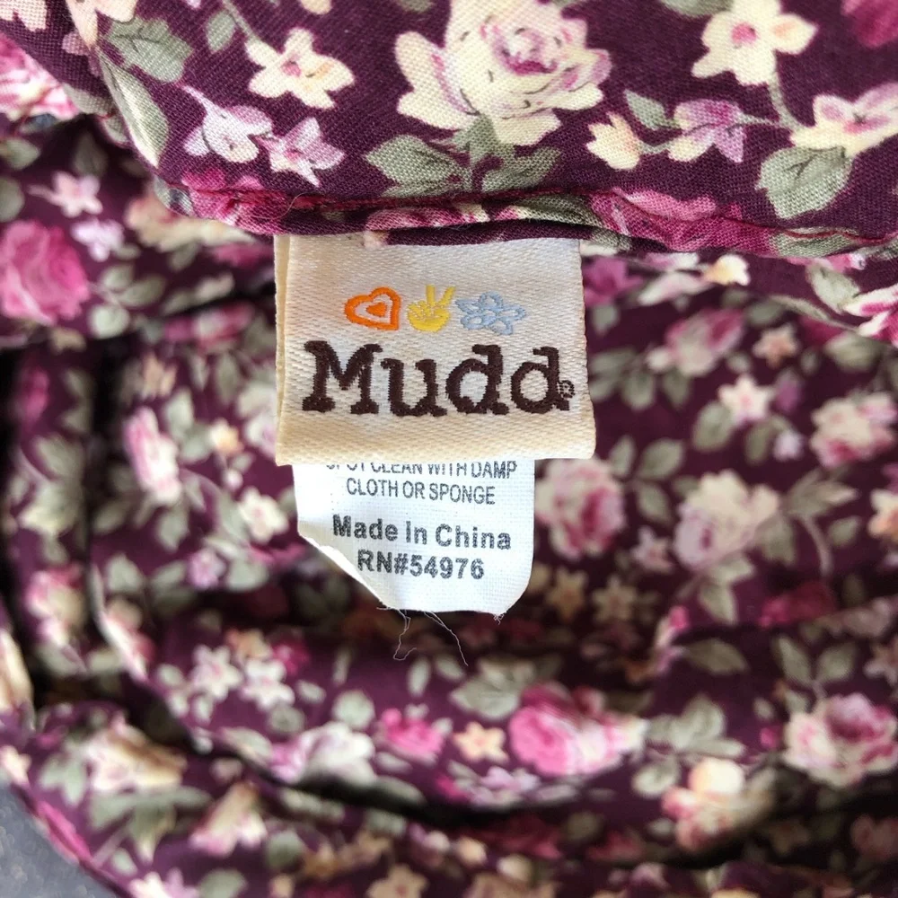 Mudd Vintage Cotton Green/Brown‎ Distressed Patches Floral Print Linen Cap OS